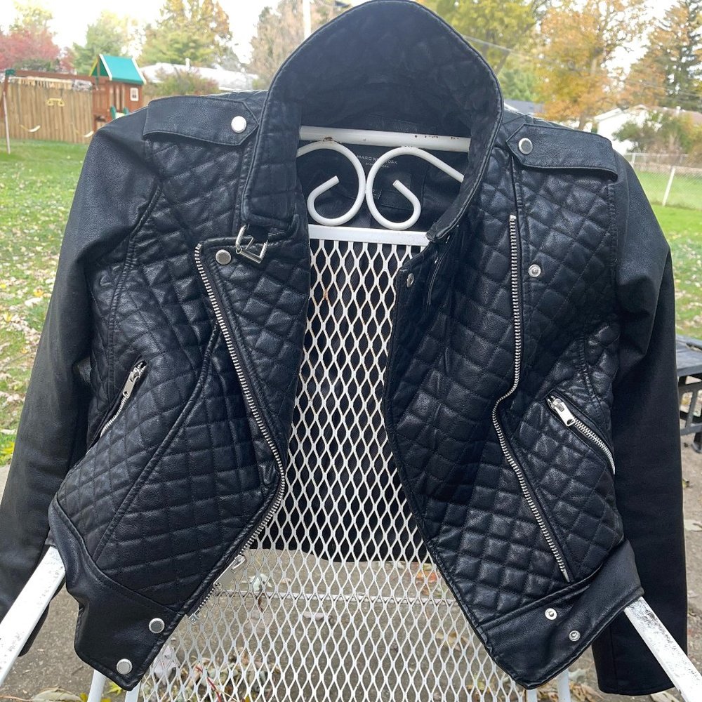 Saks Fifth Avenue by Andrew Marc - small Black Vegan Leather Pleated Moto Jacket